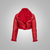 Women Red  Pilot Aviator Flight  B3 Bomber Faux Fur Shearling Real Sheepskin Leather Jacket - Red
