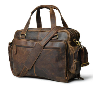 Floyd handmade buffalo leather office briefcase by Classy Leather Bags, featuring sturdy handles and vintage finish.
