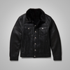 New Mens Black B3 Shearling Real Sheepskin Leather Trucker Flying Jacket - Black