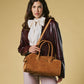 Chiara (cognac) - Italian calf suede women's handbag (with shoulder strap)