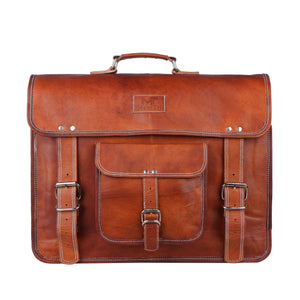 Classy Leather Bags MaheTri front pocket messenger bag with adjustable strap and leather exterior, stylish and practical for everyday use.