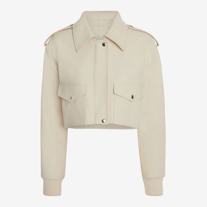 Women’s White RAF Aviator Sheepskin Shearling Leather Bomber Jacket