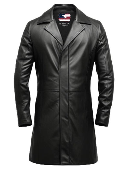 Men’s Black Long Leather Coat