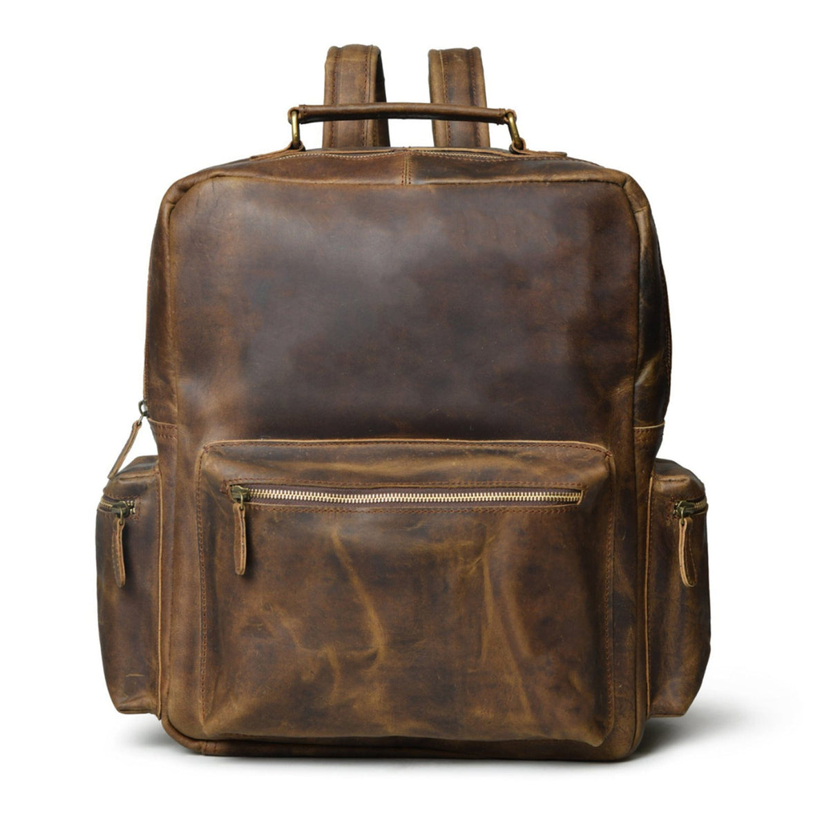 Classy Leather Bags Barclay Buffalo Backpack with front pocket, adjustable straps, and rugged leather exterior for everyday use.