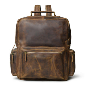Classy Leather Bags Barclay Buffalo Backpack with front pocket, adjustable straps, and rugged leather exterior for everyday use.