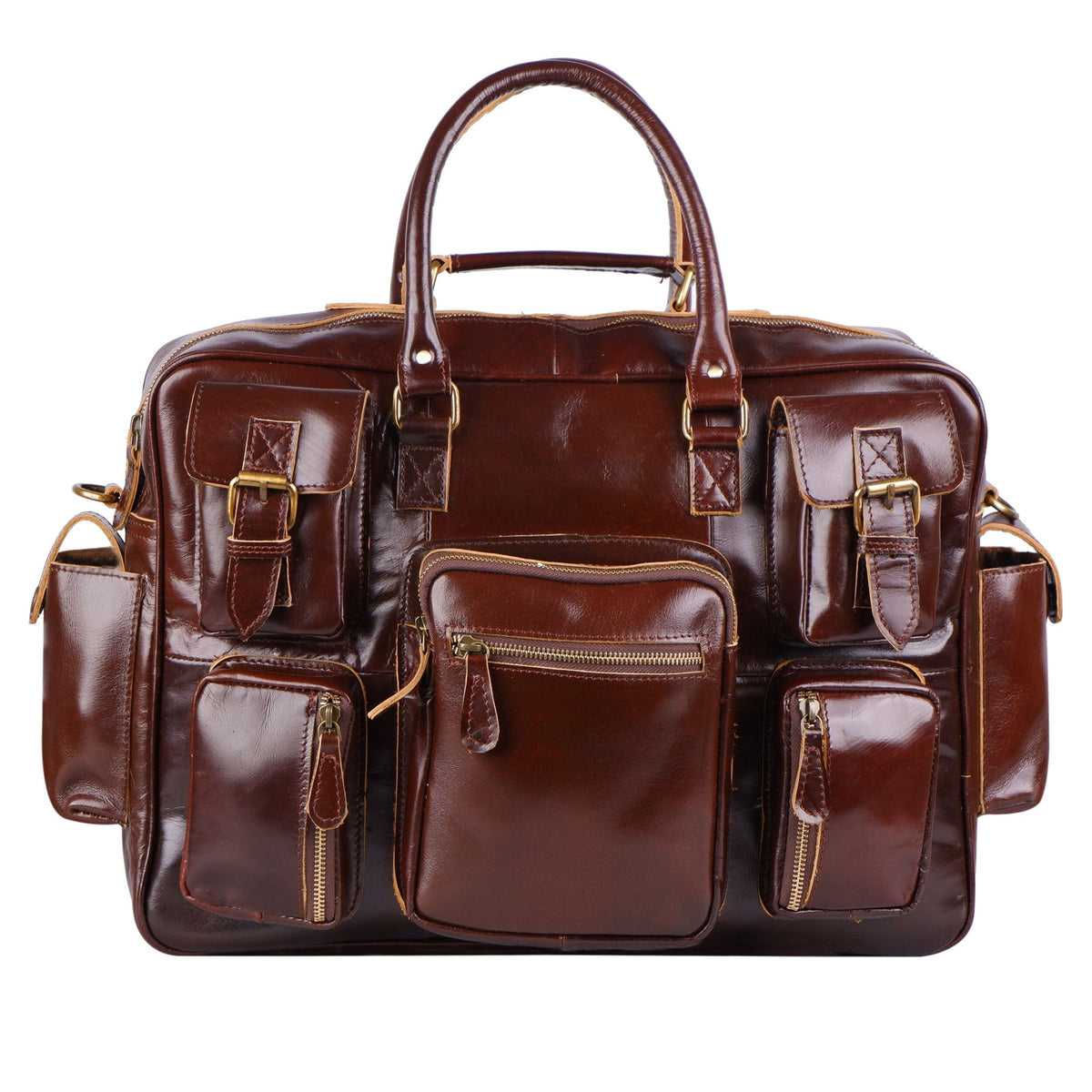 Cherry red Classy Leather Bags briefcase with sturdy handle and silver clasp on smooth leather surface.