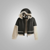 Womens Aviator Bomber Leather Jacket With Fur - -
