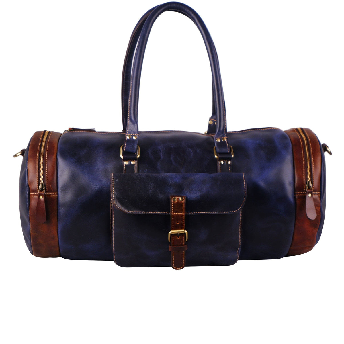 Blue Sapphire duffel bag from Classy Leather Bags showing its spacious design and durable leather construction.