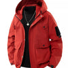 Men's Full Size Casual Hooded Cargo Jacket Plus Size - Deep Red