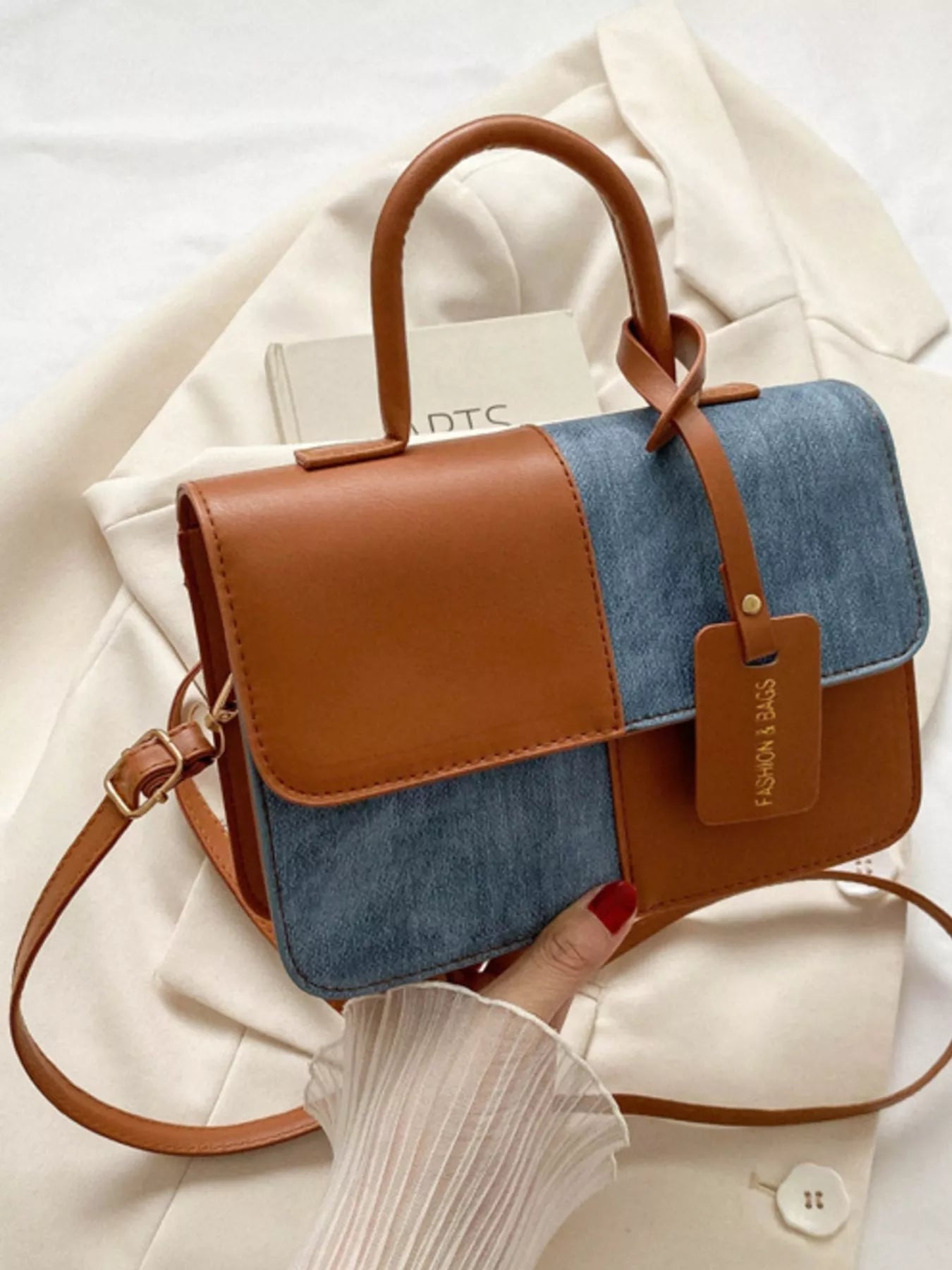 Two-Tone PU Leather Crossbody Bag - Farnelli