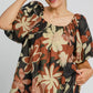 Umgee Full Size Print Round Neck Puff Sleeve Top Plus Size - Farnelli