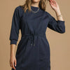 Umgee Drawstring Cable Knit Mini Dress with Pockets - MIDNIGHT