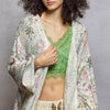 POL Open Front Floral Cardigan with Center Open Fringe - IVORY FLORAL