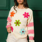 BiBi Colorful Floral Patched Sweater with Striped Sleeve - Farnelli