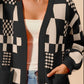 SO ME Checkered Open Front Cardigan with Pockets - Farnelli