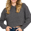 Zenana Drop Shoulder Ribbed Crop Hoodie - BLACK