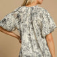 Umgee Full Size Floral Print Metallic Ruffle Blouse Plus Size - Farnelli