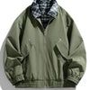 Men's Plus Size Plaid Collar Zip-Up Bomber Jacket - Military Green