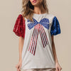 BiBi Sequin American Flag Bow Top - OFF WHITE