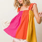 BiBi Frill Shoulder Strap Color Block Bodice Top - Farnelli