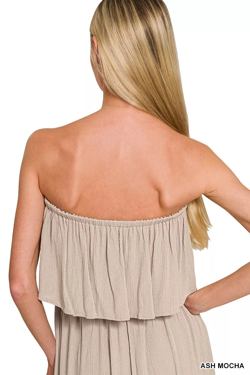 Zenana Woven Crinkle Strapless Maxi Dress - Farnelli