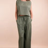 VERY J Solid Woven Top & Pants Set - Olive
