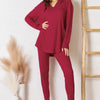 Basic Bae Full Size Notched Long Sleeve Top and Pants Set - Deep Red