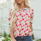Romy Floral Striped Patchwork Collared Short Sleeve Blouse - Farnelli