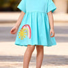 Children's Embroidered Short Sleeve Dress - Aqua