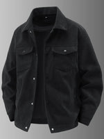 Men's Plus Size Corduroy Button-Up Jacket with Chest Pockets - Farnelli