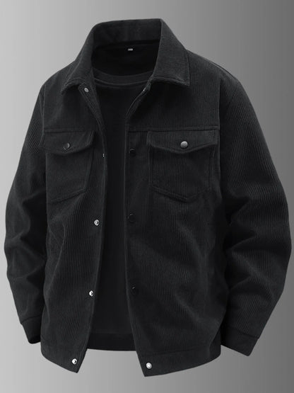 Men's Plus Size Corduroy Button-Up Jacket with Chest Pockets - Farnelli