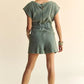 Davi & Dani Acid-Washed Waffle Knit Cuffed Sleeves Romper - Farnelli
