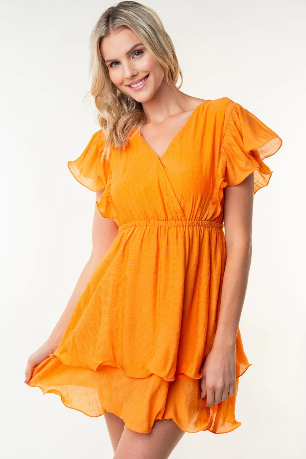 White Birch Full Size Short Sleeve Woven Layered Dress - Farnelli