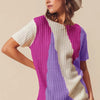 SO ME Boat Neck Multi Colored Lightweight Sweater Top - LAVENDER/MAGENTA