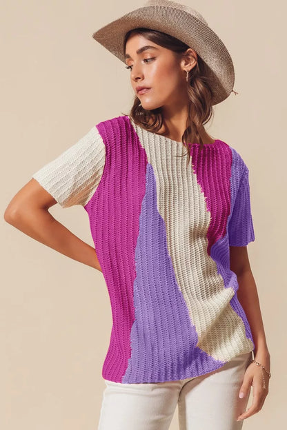SO ME Boat Neck Multi Colored Lightweight Sweater Top - Farnelli