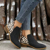 Leopard Point Toe Block Heels Boots - Black