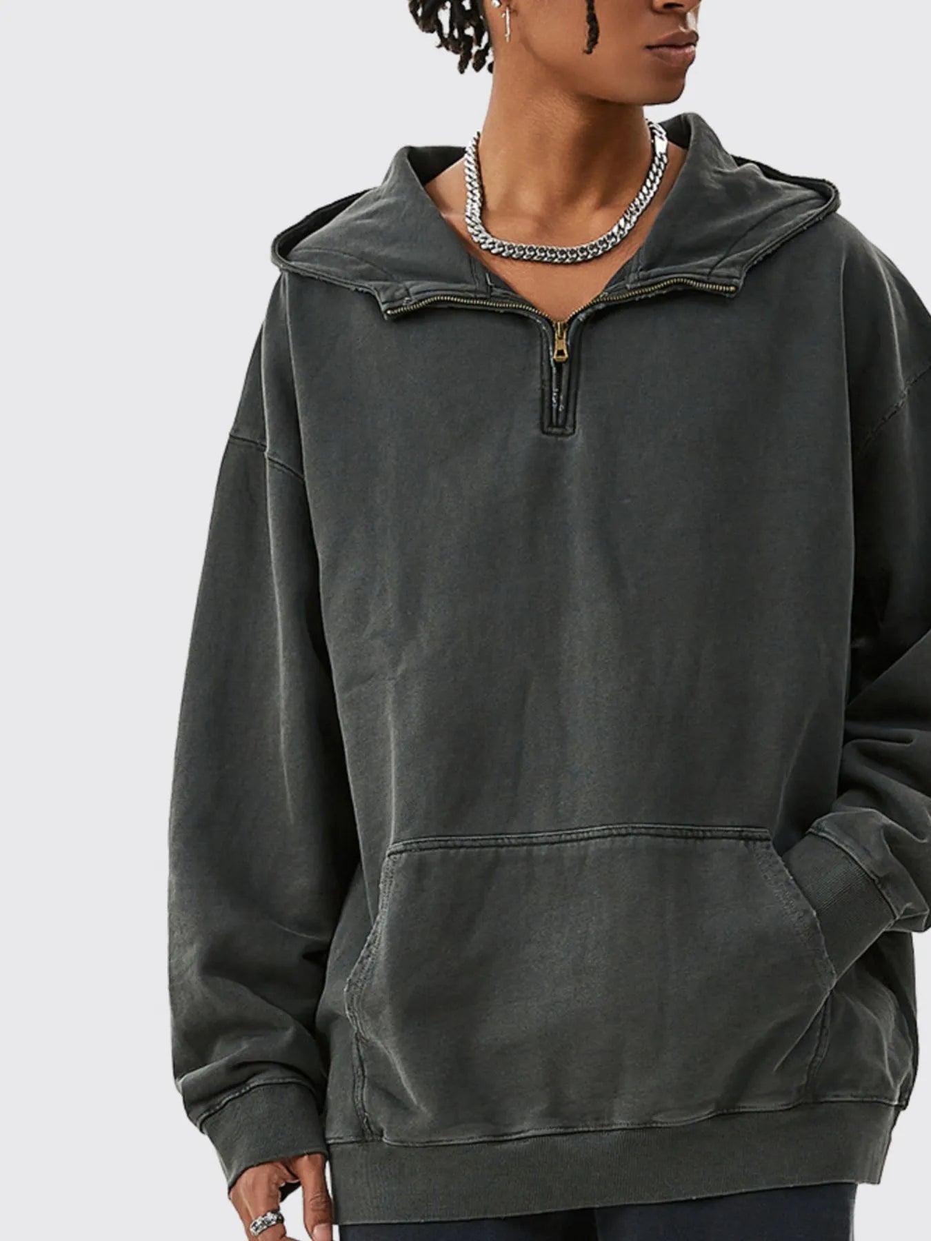 Men's Washed Quarter-Zip Hoodie with Kangaroo Pocket - Farnelli