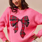 SO ME Checker Plaid Ribbon Christmas Holiday Sweater - Farnelli