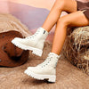 Lace-Up Platform Boots - Ivory