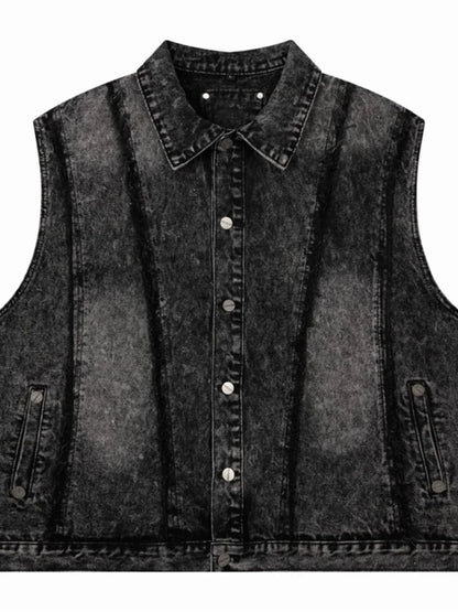 Men's Button Up Sleeveless Denim Jacket - Farnelli