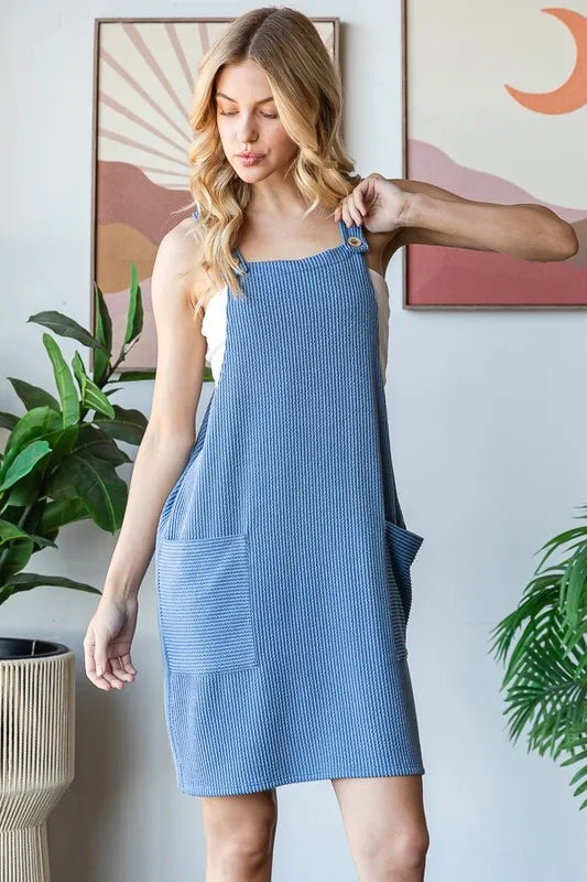 Heimish Full Size Ribbed Sleeveless Mini Tank Dress Plus Size - Farnelli