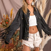 BiBi Suede Fringe Long Sleeve Jacket - BLACK