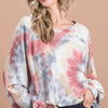 BiBi Tie Dye Print Terry Top With Puff Sleeves - RUST MULTI