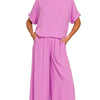 Zenana Round Neck T-Shirt and Wide Leg Pants Set - BRIGHT MAUVE