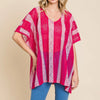 Cotton Bleu by Nu Label V Neck Drop Shoulder Oversize Top - Fuchsia