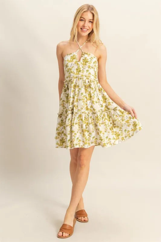 HYFVE Floral Print Halter Neck Tiered Mini Dress - Farnelli