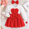 Children's Heart Bowknot Decor Dress with Headband - Red