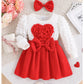 Children's Heart Bowknot Decor Dress with Headband - Farnelli