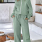 Drop Shoulder Zip Up Jacket and Drawstring Pants Active 2pcs Set - Farnelli