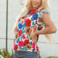 Ainara Floral Mock Neck Striped Flutter Sleeve Blouse - Farnelli